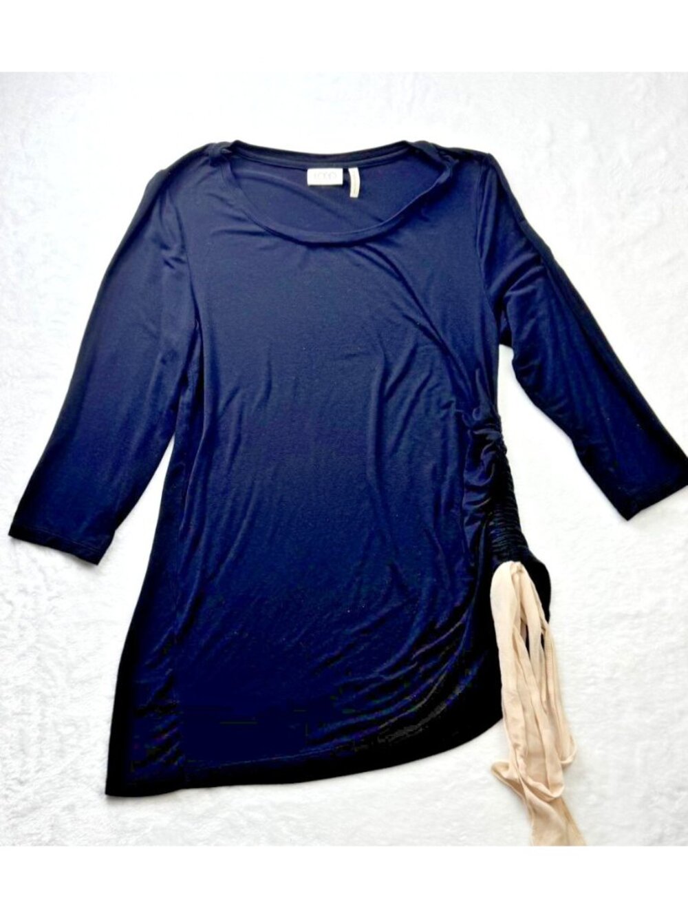 LOGO By Lori Goldstein Size S Womens Top Black With  Bow on Side Adjustable Ruch